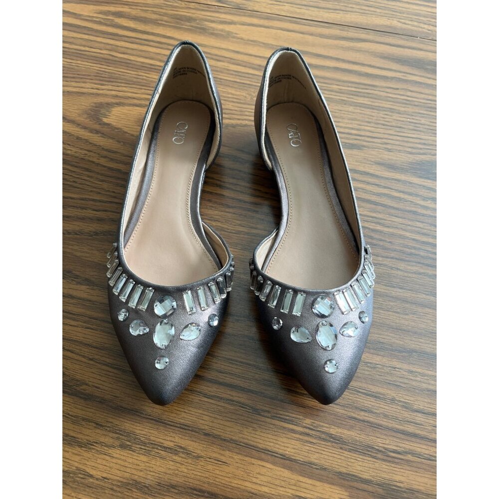 Cato faux clear jeweled bronze closed toe wedge flats size 8M